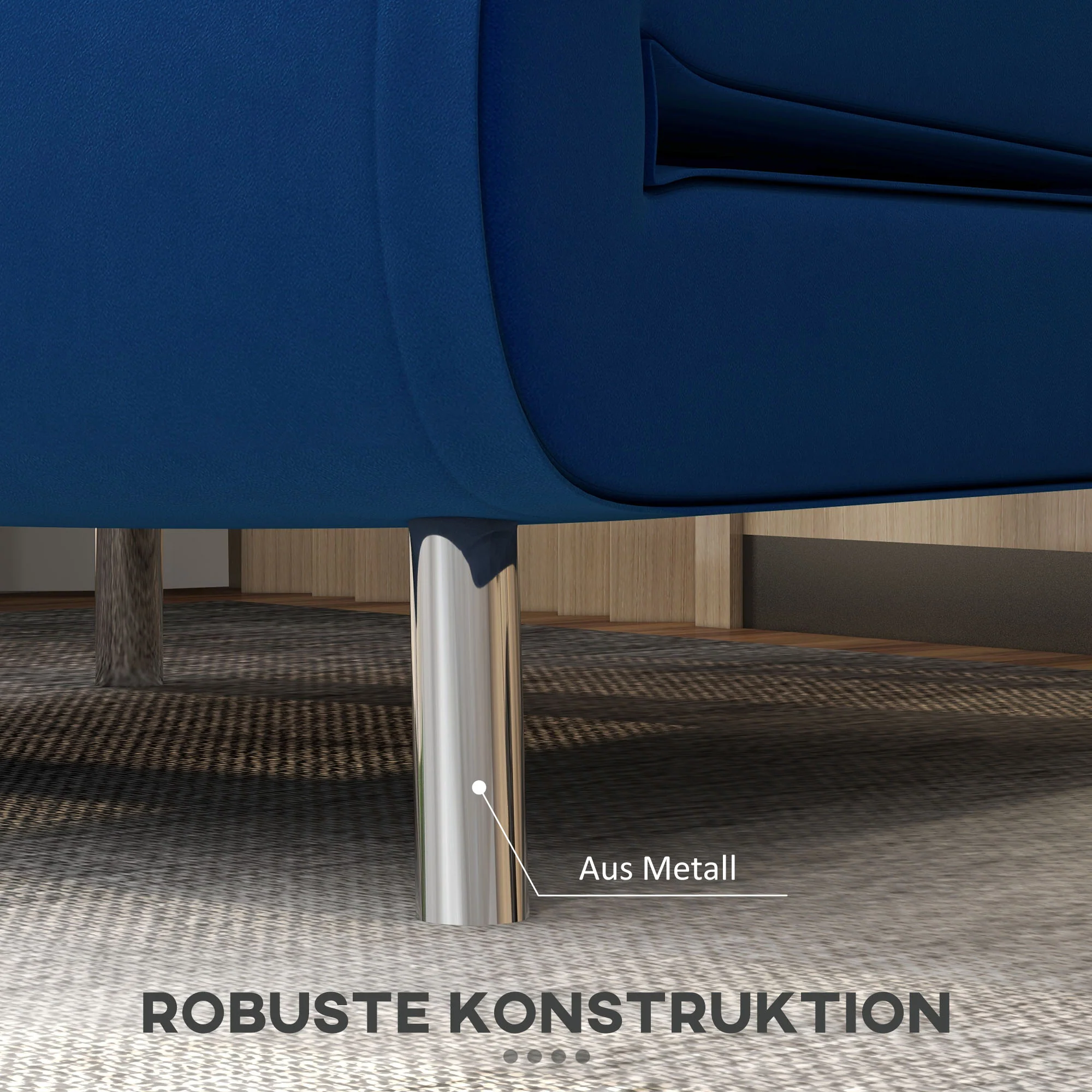 HOMCOM Ligstoel Stoel met Ligfunctie Slaapstoel, Knoopstiksels, Fluweellook, 77 cm x 88 cm x 83 cm, Blauw