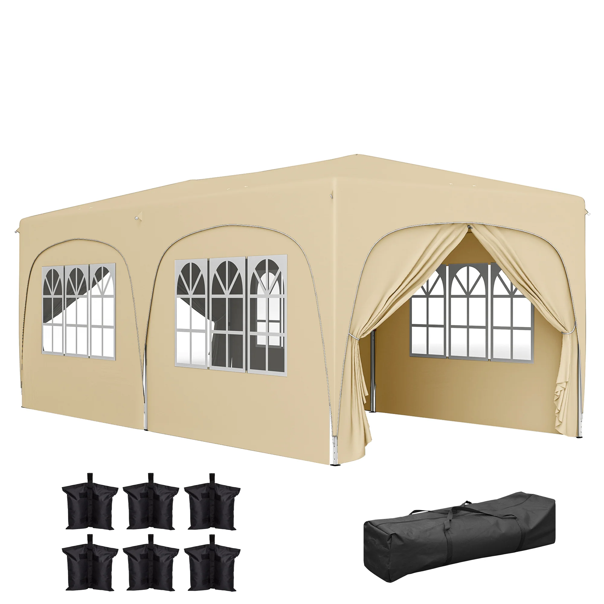 Outsunny 3 x 6 m Pop-up Paviljoen met Zijwanden, UPF50+ Hoogteverstelbaar Tuinpaviljoen met Draagtas en Zandzakken