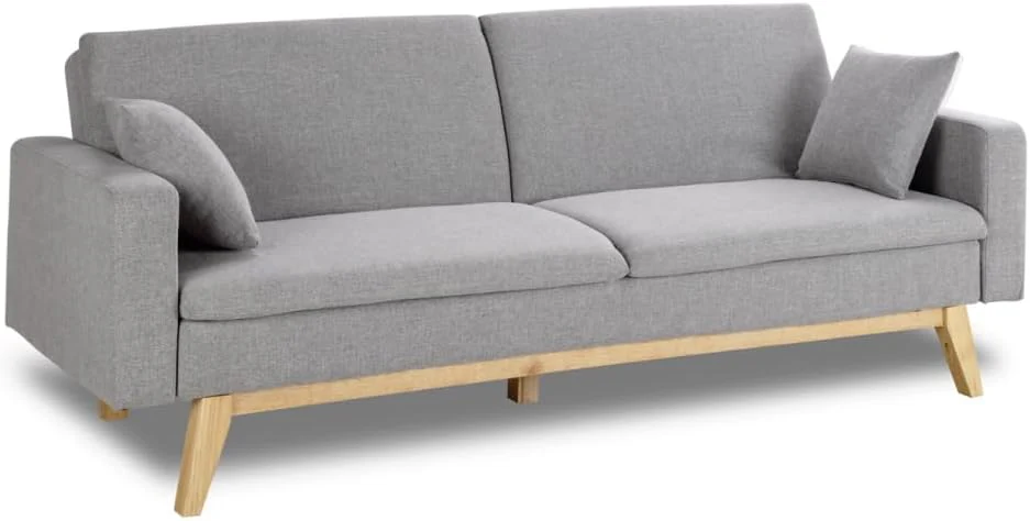 Don Descanso, Sofá Cama 3 plazas Reine, Tapizado en Tela, Sistema Apertura de Libro o Clic-clac, Medida sofá: 201x73x79 cm, Medida Cama: 201x99x42 cm, Incluye 2 Cojines, Gris Marengo