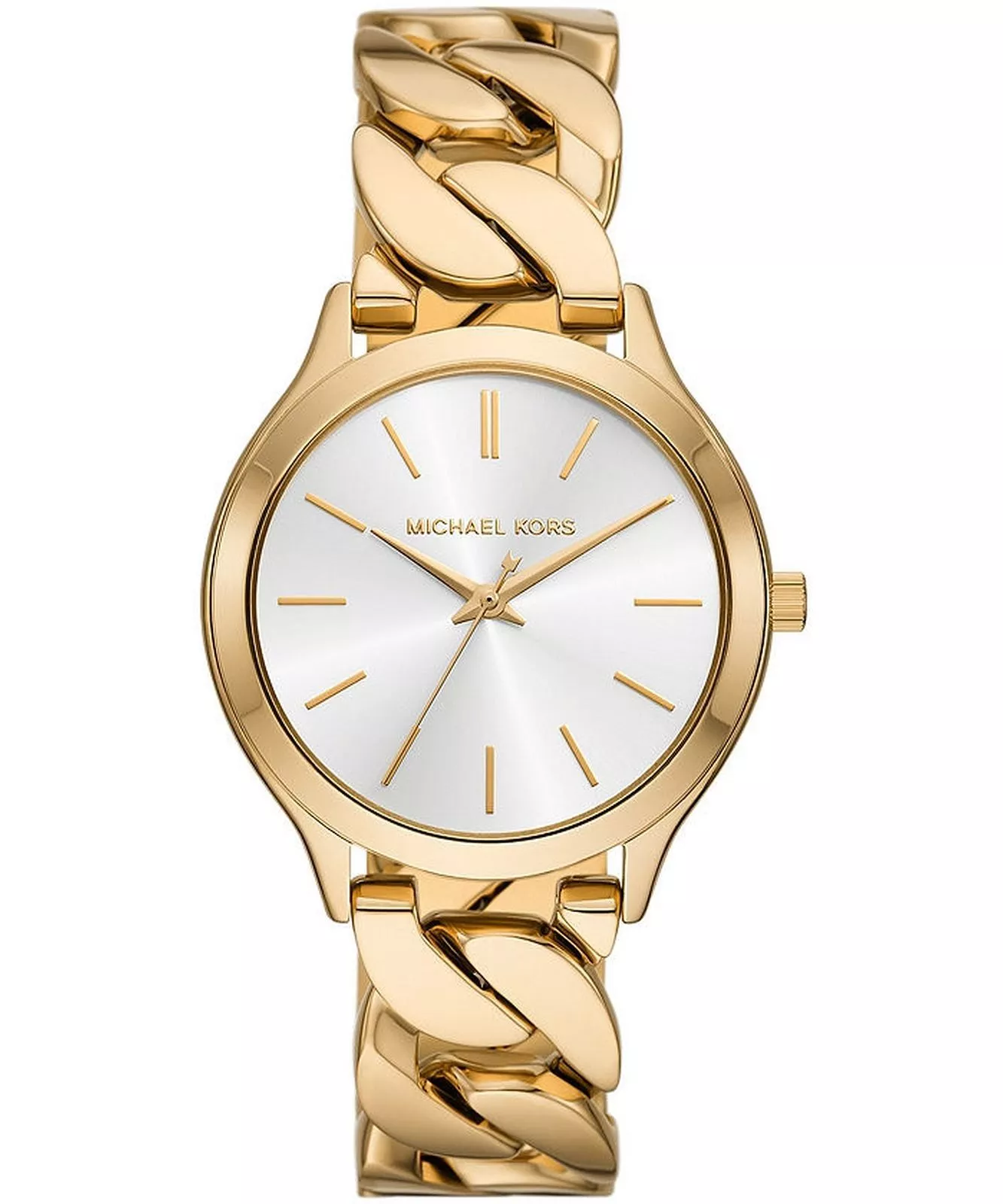 Michael Kors Slim Runway White Dial Gold Curb-Link Bracelet Women's Watch - MK7472