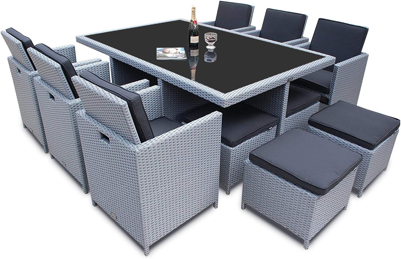 Ragnarök-Möbeldesign Heimdall Premium PolyRattan - Deutscher Hersteller - 8 Jahre GARANTIE - Aluminium Gartenmöbel Essgruppe Tisch Stuhl Hocker Platinum Grau Rostfrei Sitzgruppe