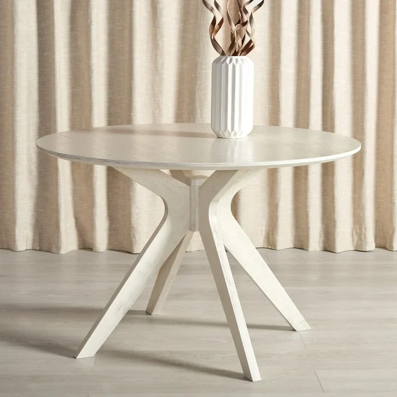 Round Dining Table with Wooden Base for Kitchen and Dining Room