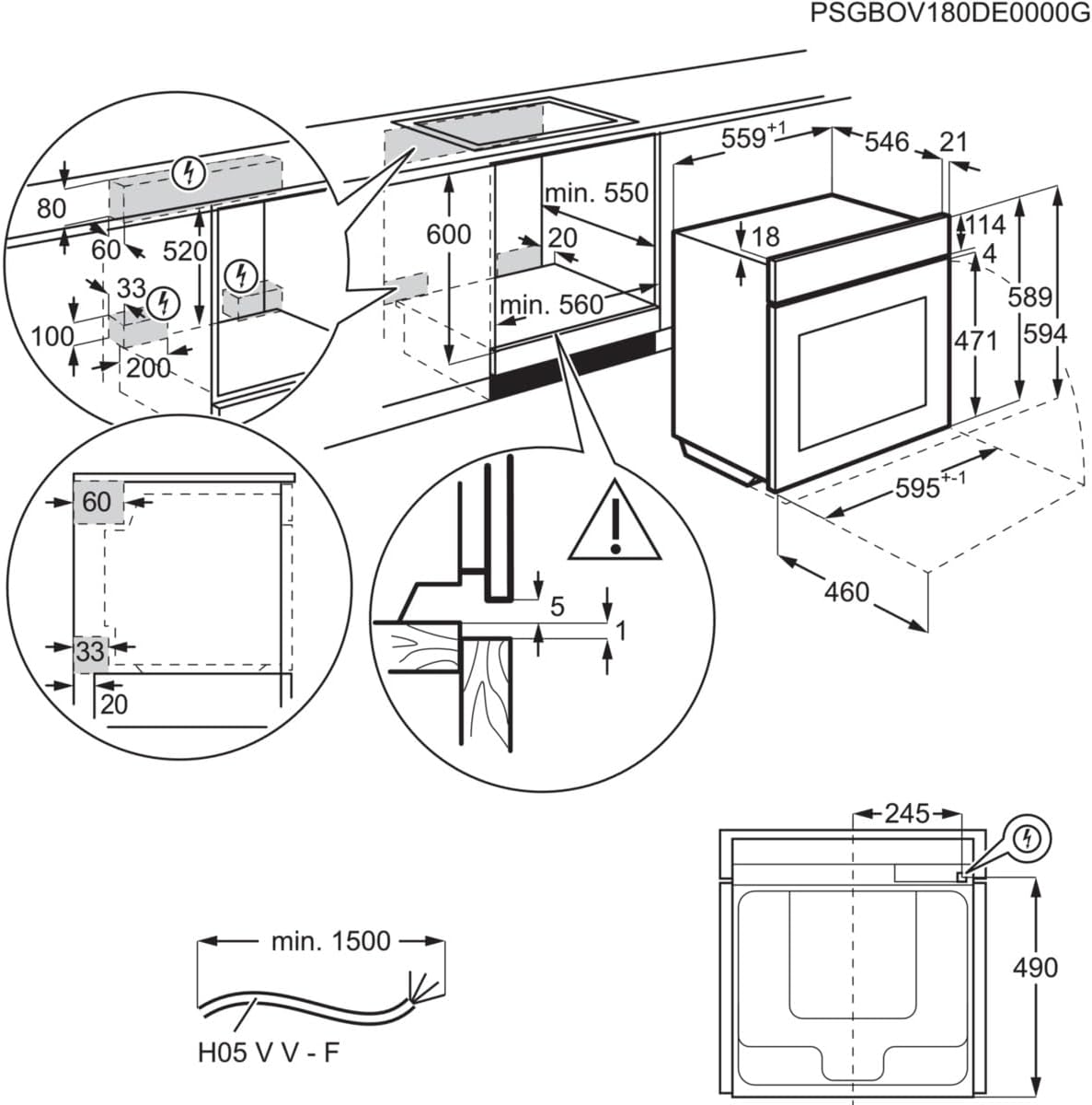 AEG Einbaubackofen – Serie 5 Ringheißluft: Gleichmäßige Garergebnisse auf 3 Ebenen – Pyrolyse Selbstreinigung – 25 Automatikprogramme – LED-Touchdisplay – Schnellaufheizung – Schwarz – BPE53516AB