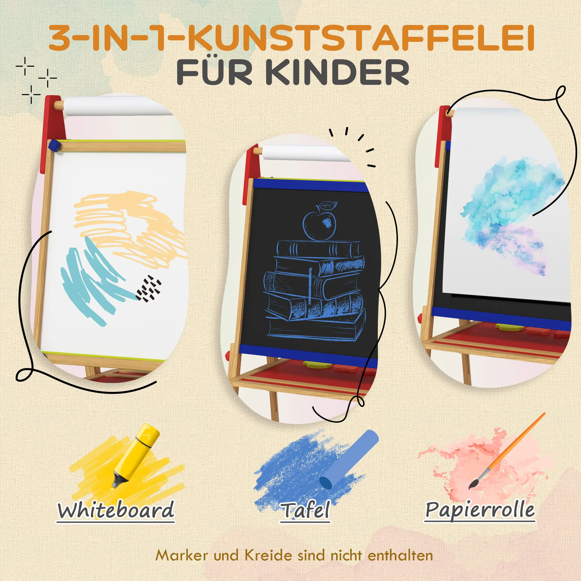 AIYAPLAY 3-in-1 Kindertafel höhenverstellbar – Naturholz