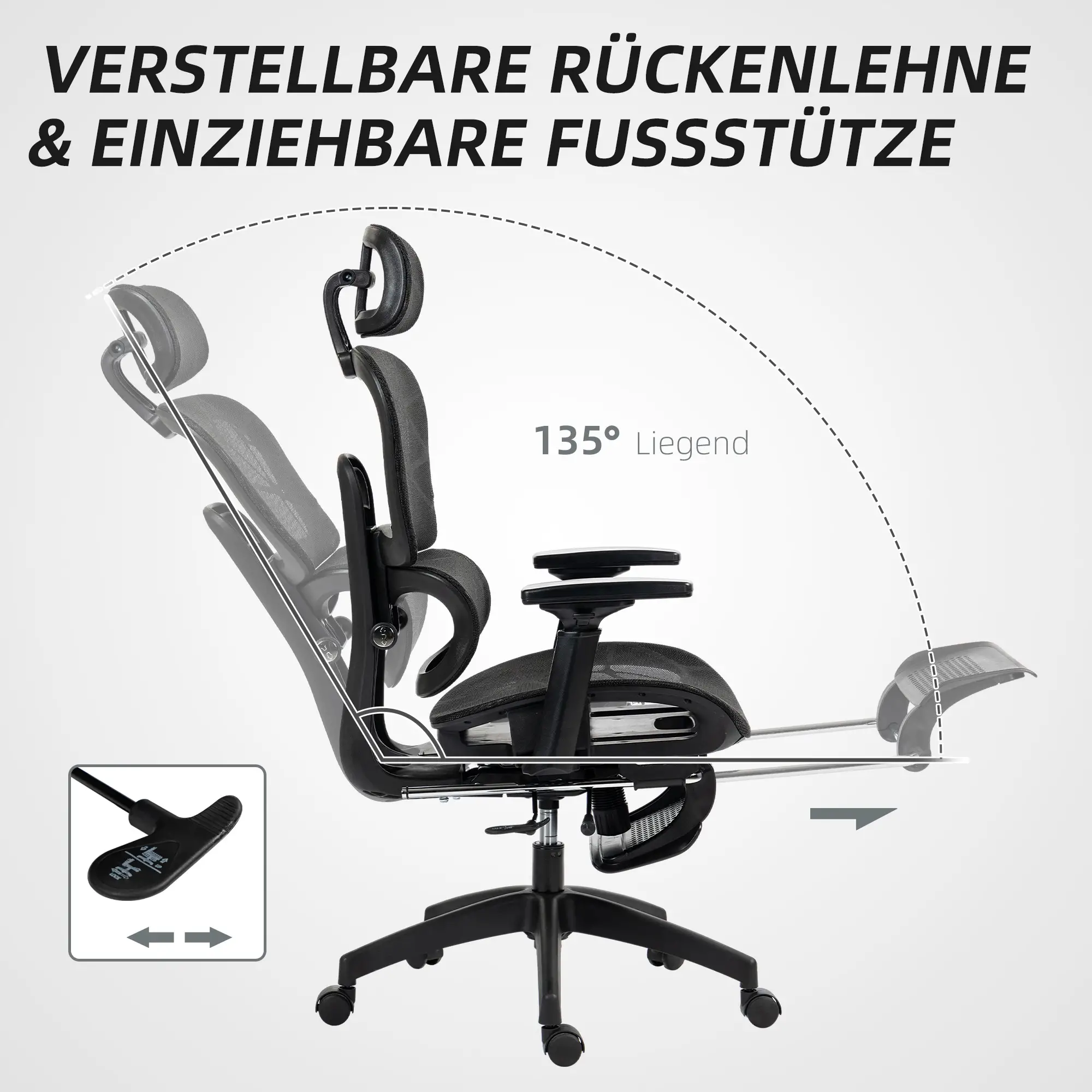 HOMCOM Bürostuhl ergonomisch verstellbar mit Liegefunktion