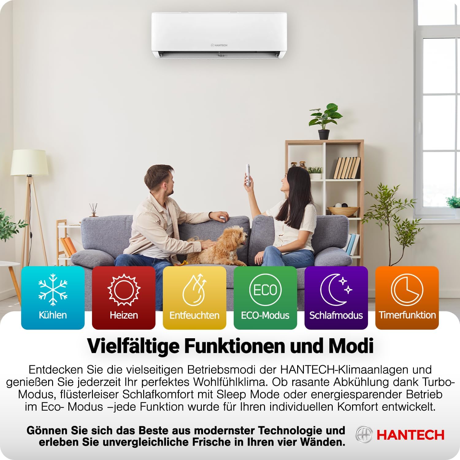 Split Klimaanlage 12000 BTU (bis 45m²) HANTECH H-PRO Heiz-&Kühlfunktion, Luftfilter, WIFI, Montagematerial weiß