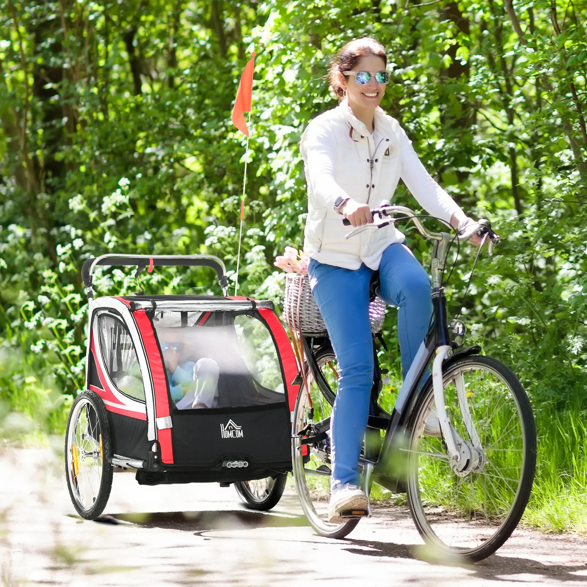 HOMCOM Kinderfietskar 2-in-1 Duwkar veilige rit rood