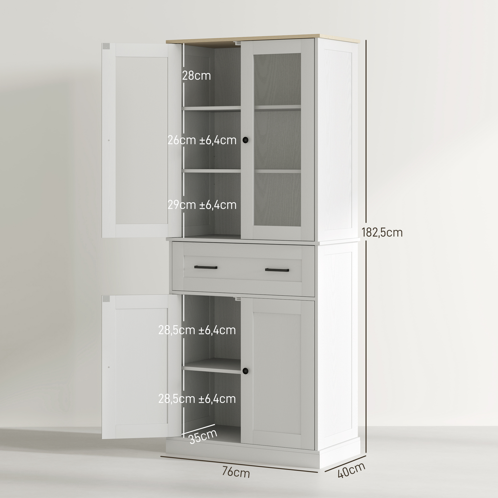 Keukenkast, Buffet, Acrylfront, Lades, 76 x 40 x 182,5 cm, Cr��mewit