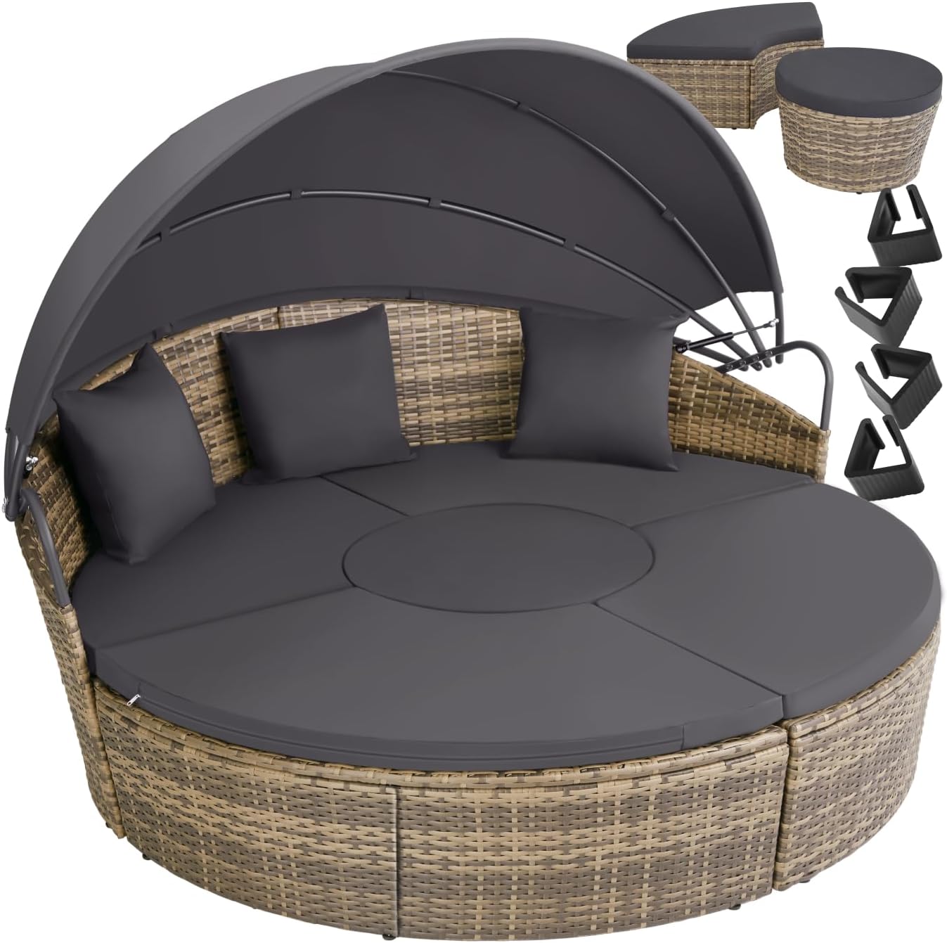 tectake® Lounge Muschel Sonneninsel Outdoor wetterfest, Gartenmuschel, Sonnenliege 2 Personen und mehr, multifunktionales Terrasse oder Balkon Möbel, Gartenliege wetterfest - Natur