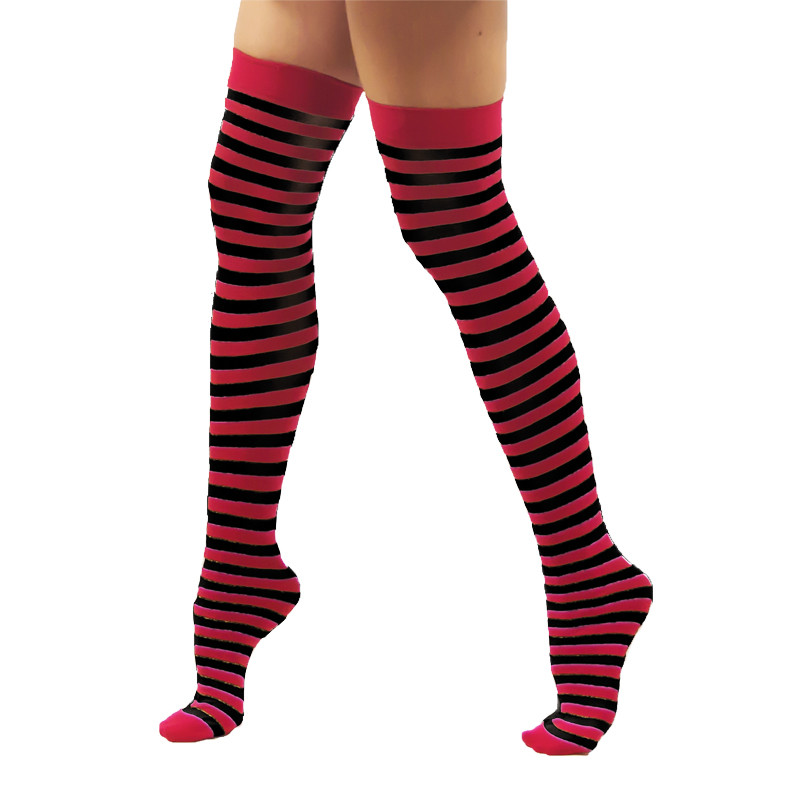 Red and Black Striped Thigh High 8172
