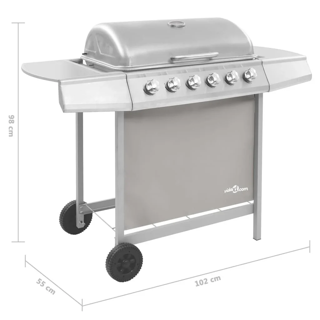 Barbacoa De Gas Con 6 Fogones Plateada Vidaxl