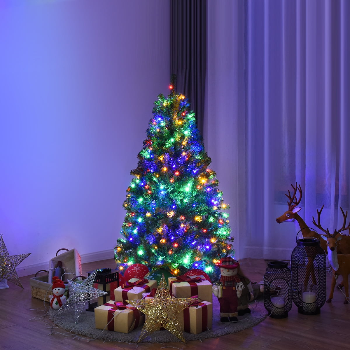 Costway 8Ft Pre-Lit Artificial Christmas Tree Hinged 750 LED Lights