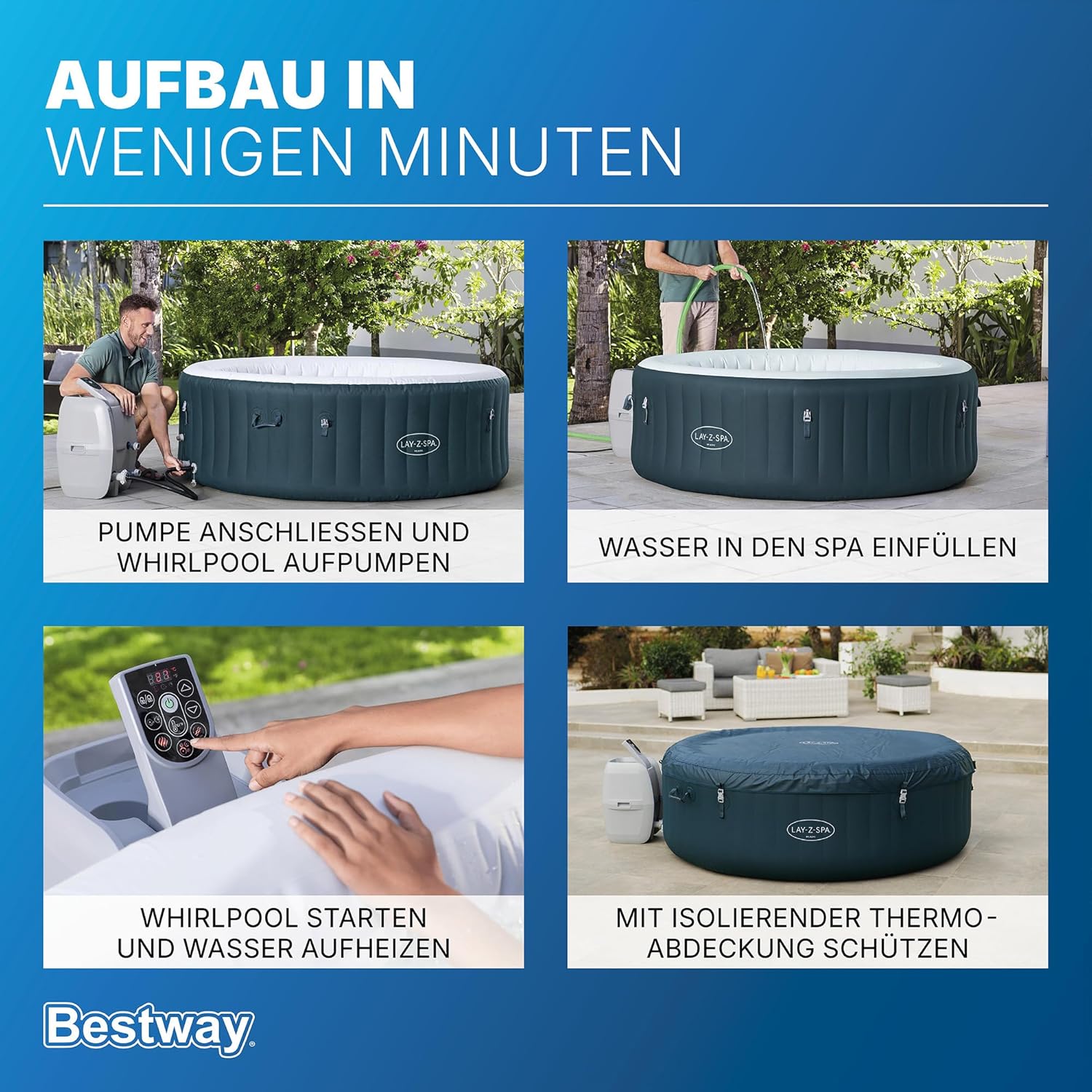 Bestway® Lay-Z-SPA® Energiespar-Whirlpool Miami AirJet™ für 6 Personen Ø 196 x 66 cm, Dunkelgrün