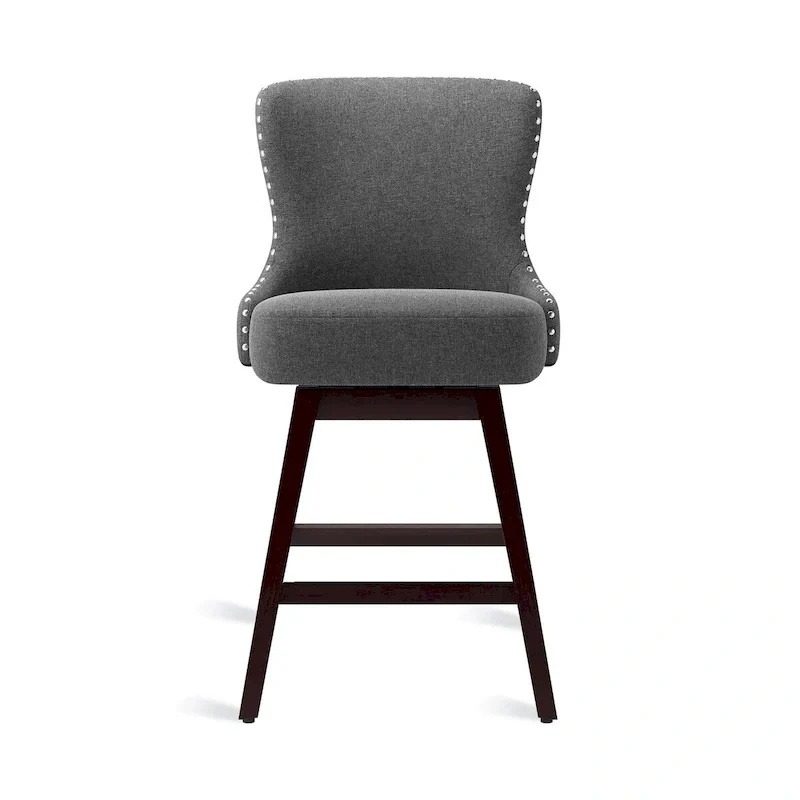 Swivel Bar Stool with Upholstered Seat and Nailhead Detail
