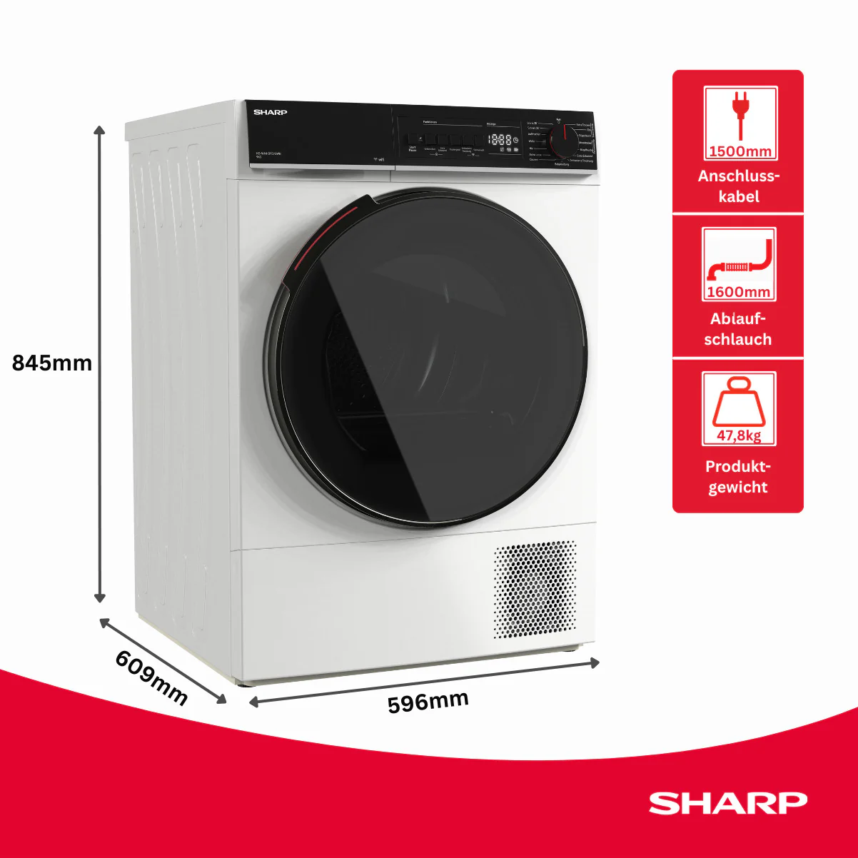 Sharp Wäschetrockner 9kg KD-WNHB9S9GWB