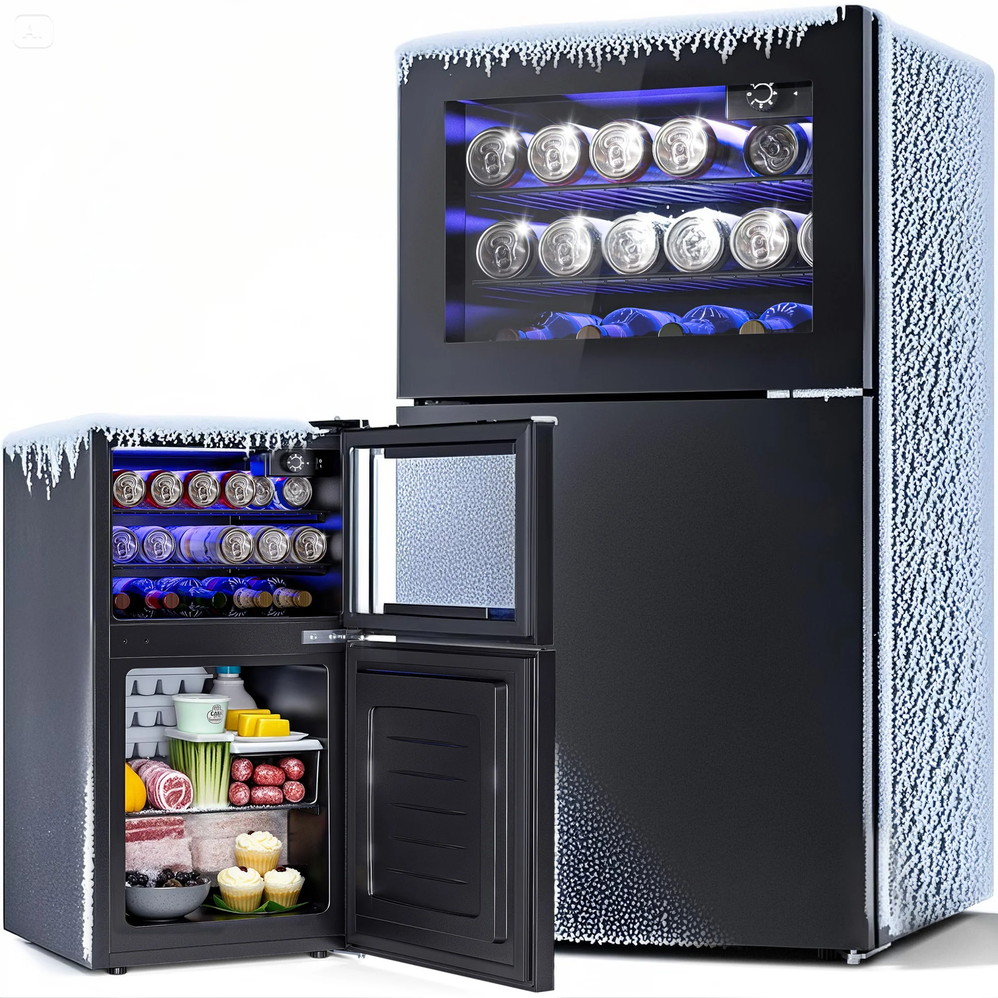 80L 2-Door Mini Fridge with Freezer