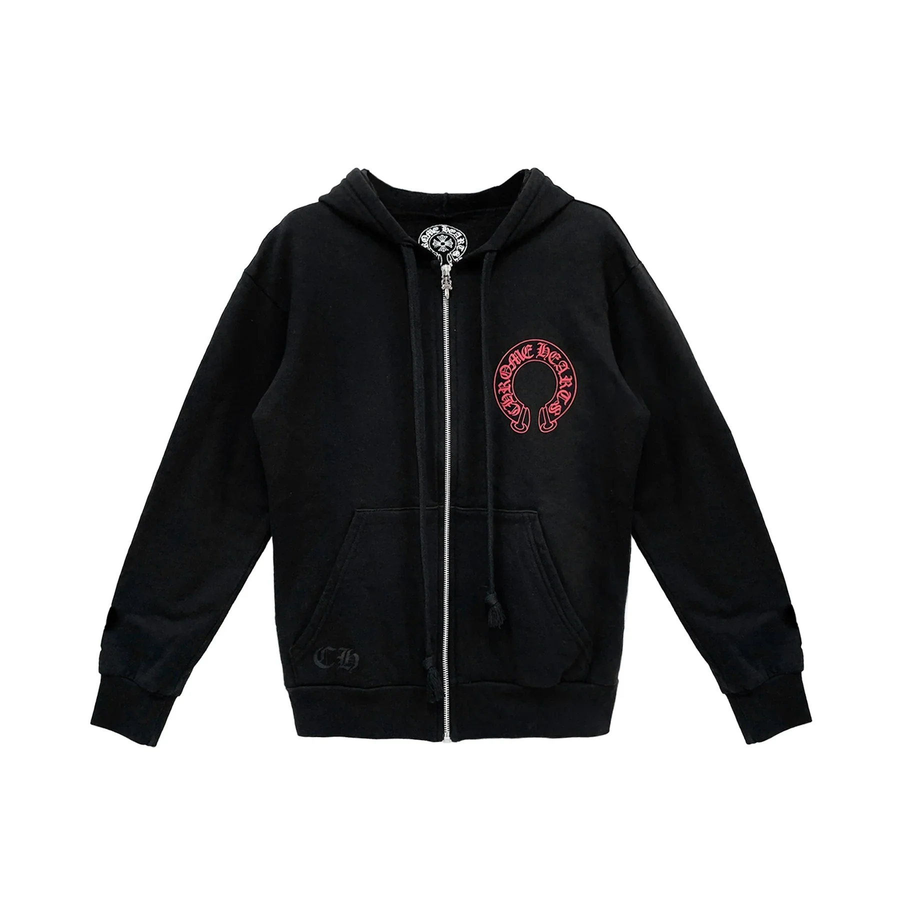 Black Chrome Hoodie With Red Cross