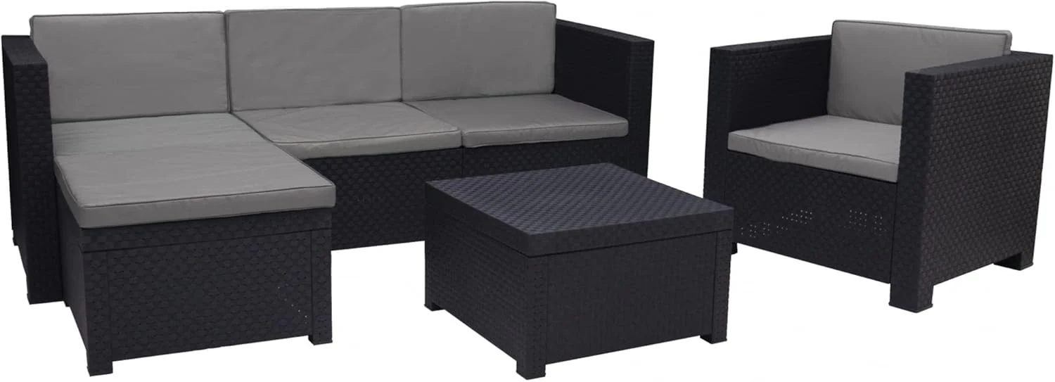 SP Berner - Shaf - Manhattan | Outdoor Living Room Furniture Set - 5 Seater Outdoor Garden Furniture Set | Made in Spain with Recycled Materials - Graphite Colour