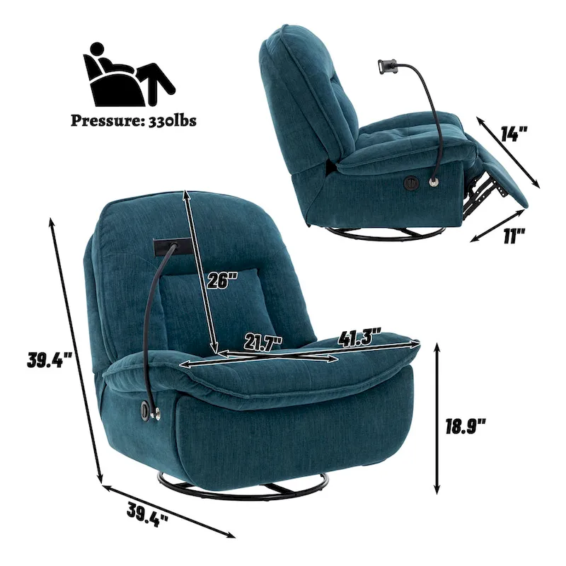 Clihome Adjustable Swivel Chenille Recliner with Phone Holder