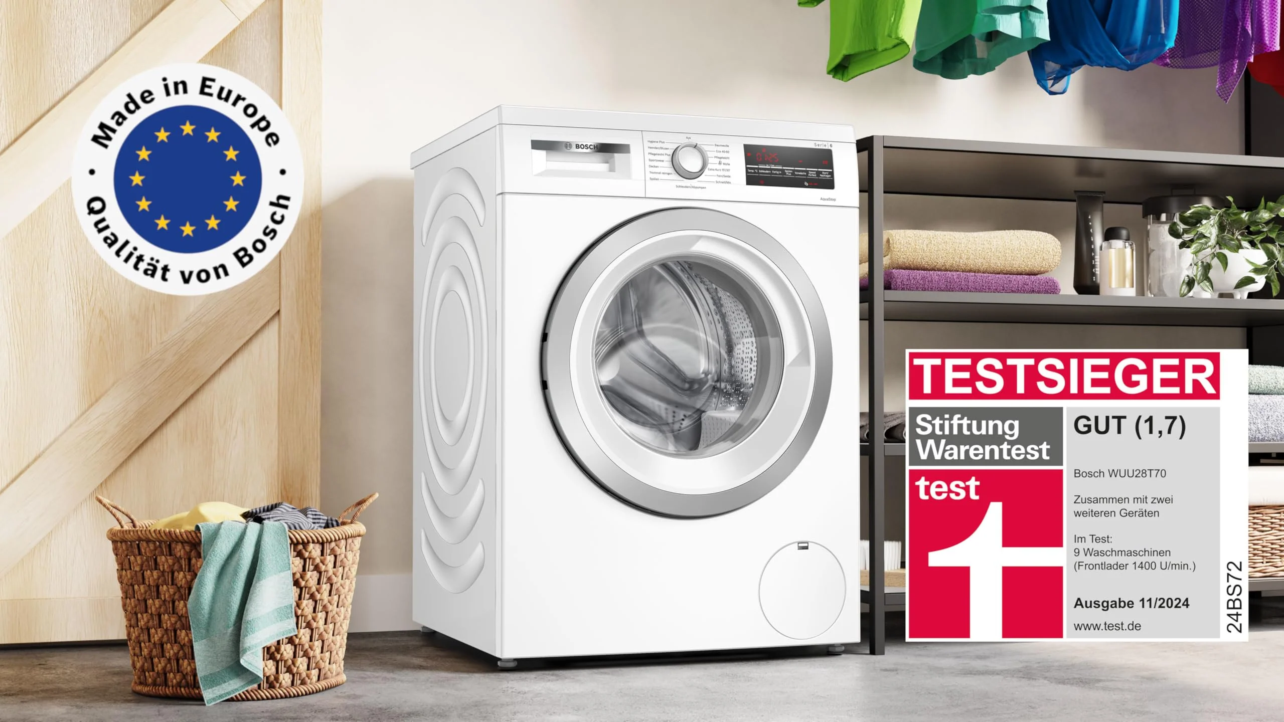 2025 Bosch WUU28T70, Serie 6, lavadora, 8 kg, 1400 rpm, integrable, lavado rápido con SpeedPerfect, función añadir ropa, Hygiene Plus, tambor Vario, silenciosa gracias a EcoSilence Drive, pantalla LED, blanco