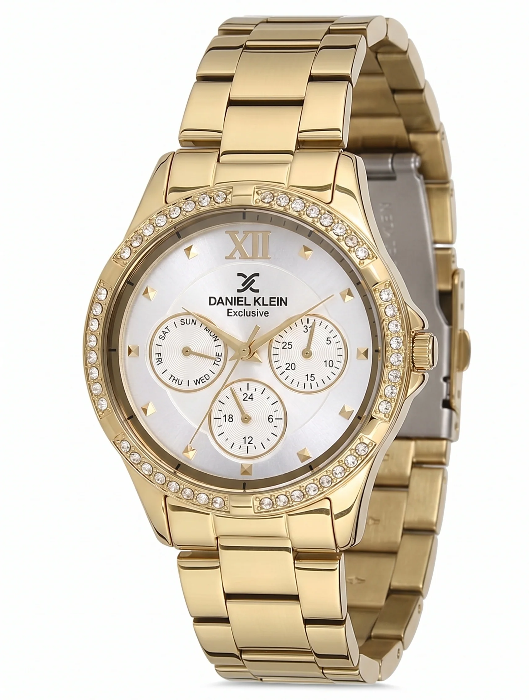 Daniel Klein Exclusive Multifunction Silver Dial Gold Watch - DK.1.12915-2