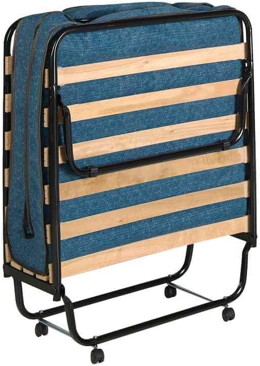Aznar Cama Plegable Individual 80x190 cm con Colchón de Espuma Alta Densidad, Somier Metálico con Lamas de Madera, Portátil y Compacta para Invitados o Espacios Reducidos - 80x190 cm