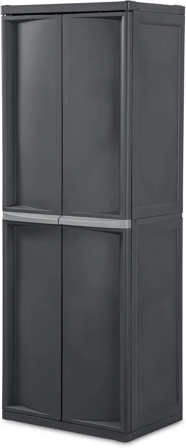 Sterilite 4 Shelf Cabinet, Lockable Utility Storage w/ Adjustable Shelves, Gray