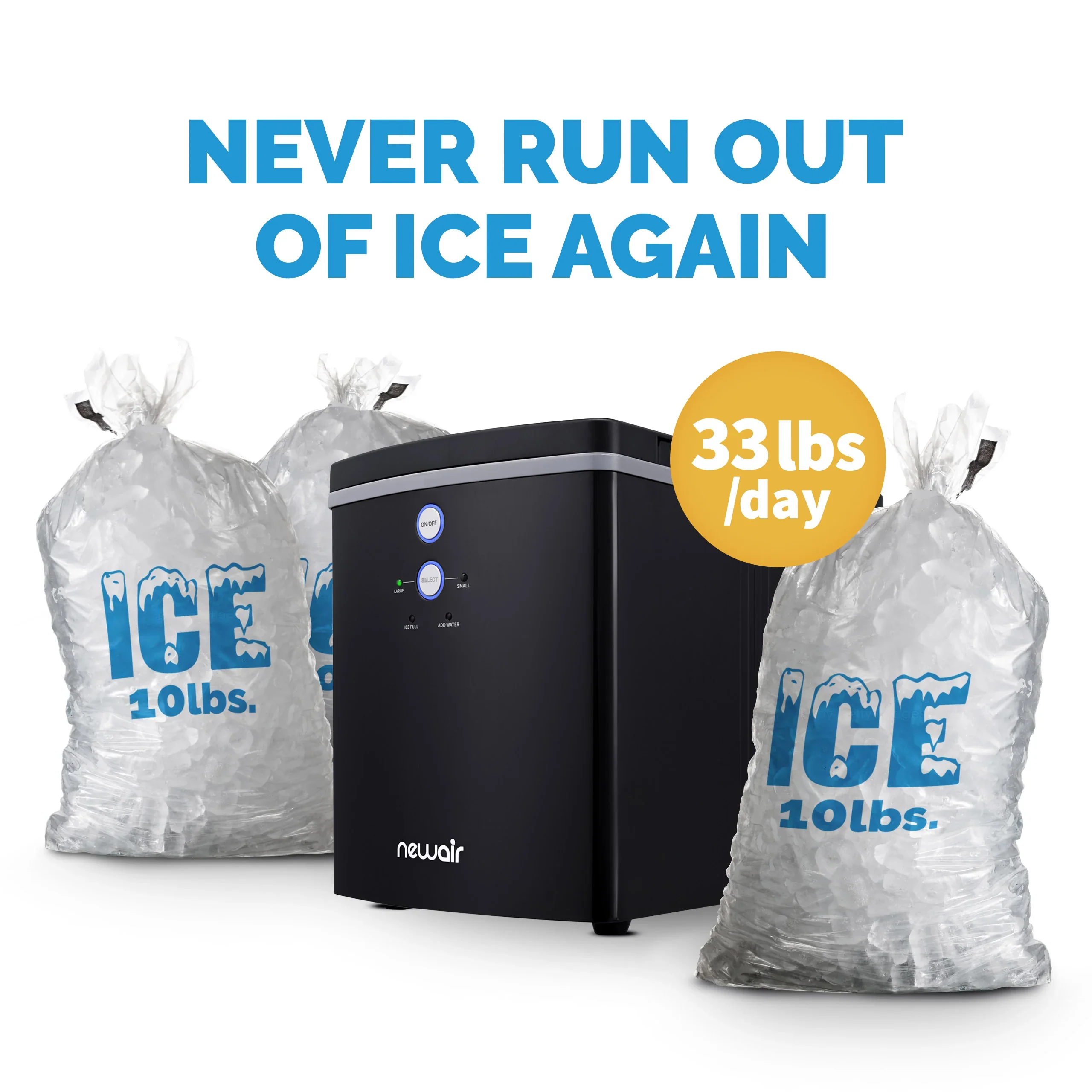 2025 Máquina de hielo de mostrador Newair® – Cubitos en forma de bola, 15 kg/día – Negro