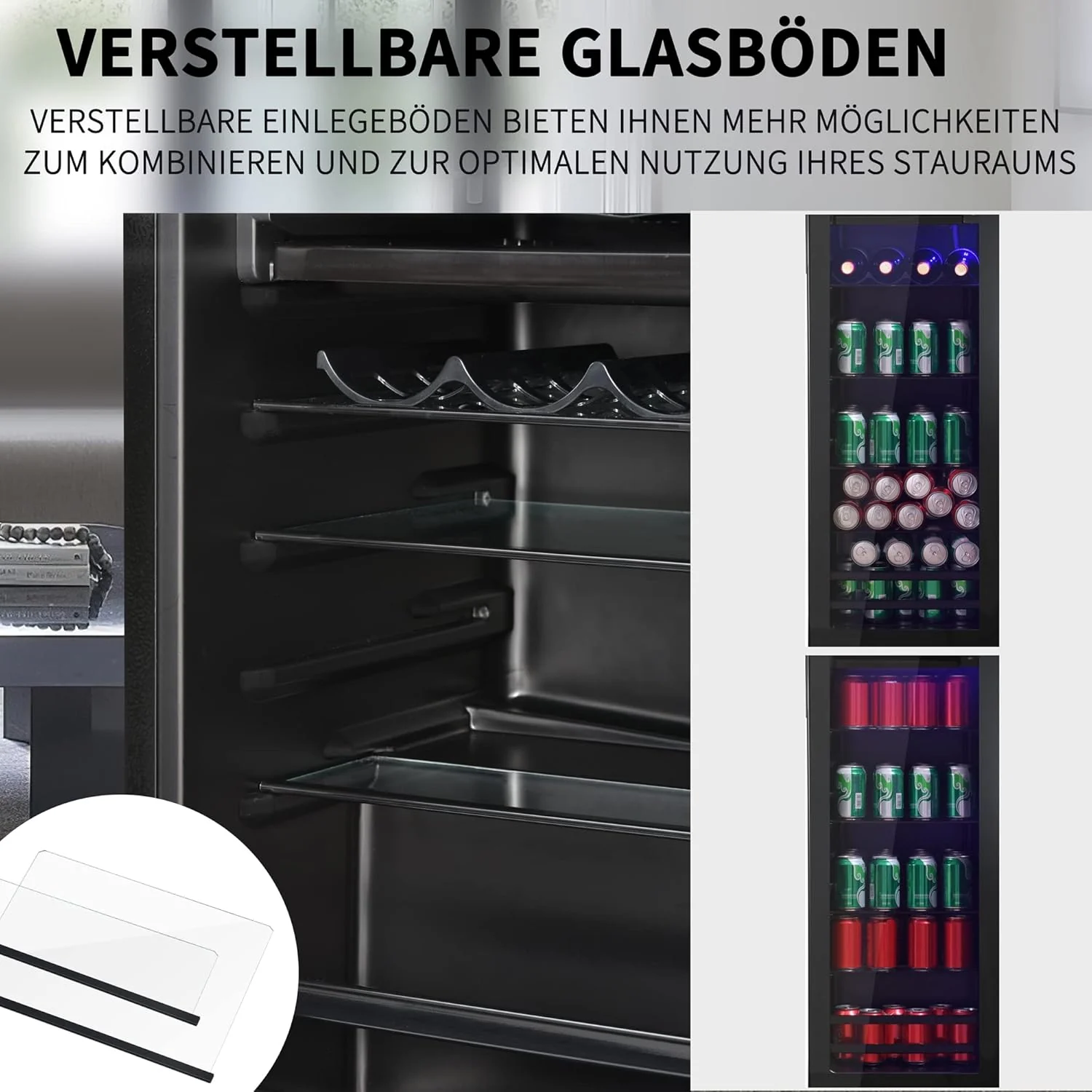 Merax Koelkast 128L, Vrijstaande Drankkoeler met 120L Koelruimte + 8L Vriezer, met LED Binnenverlichting en Verstelbare Legplanken, Superstil voor Restaurant, Bar, Drankjes en Bier