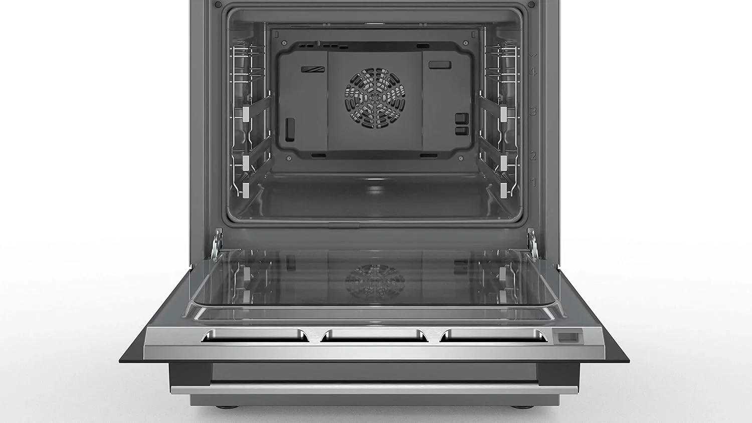 Bosch HKR39C250 Serie 4 Elektro-Standherd, 60 cm breit, EcoClean Direct Reinigungshilfe, 3D Heißluft Backen auf 3 Ebenen, LED-Display-Steuerung, erweiterbare Kochzone für großes Kochgeschirr