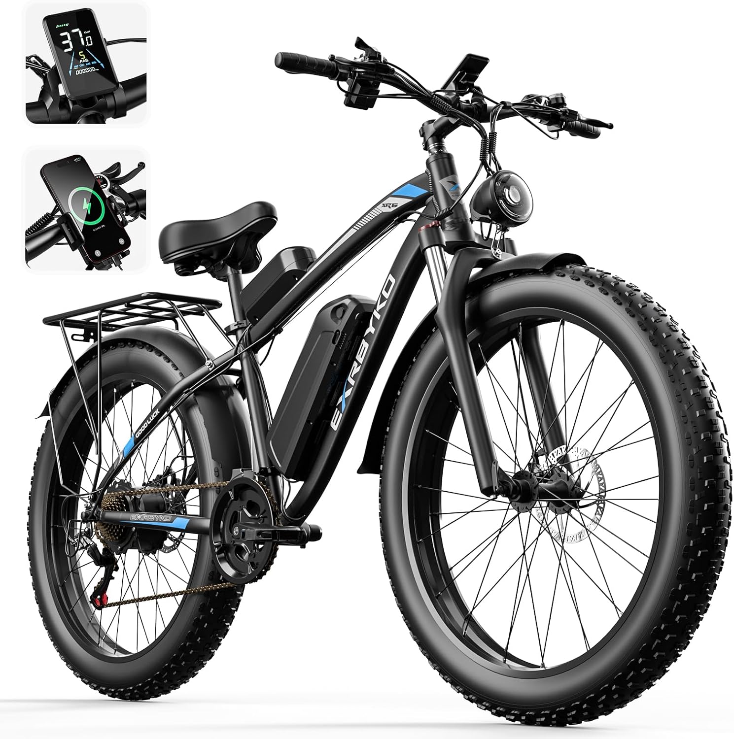 EXRBYKO E Bikes for Adults Electric, Peak 1500W/2000W 37MPH Fat Tire Electric Bike for Adults, 48V 17.5AH 840WH Battery, 80 Miles Ebike with 21-Speed Gear ON/Off Road Electric Bicycle UL Certified