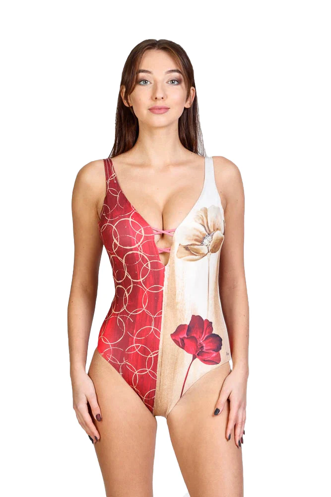 Tankini, deep V-chest with strings and cups 'Carmen' swimwear