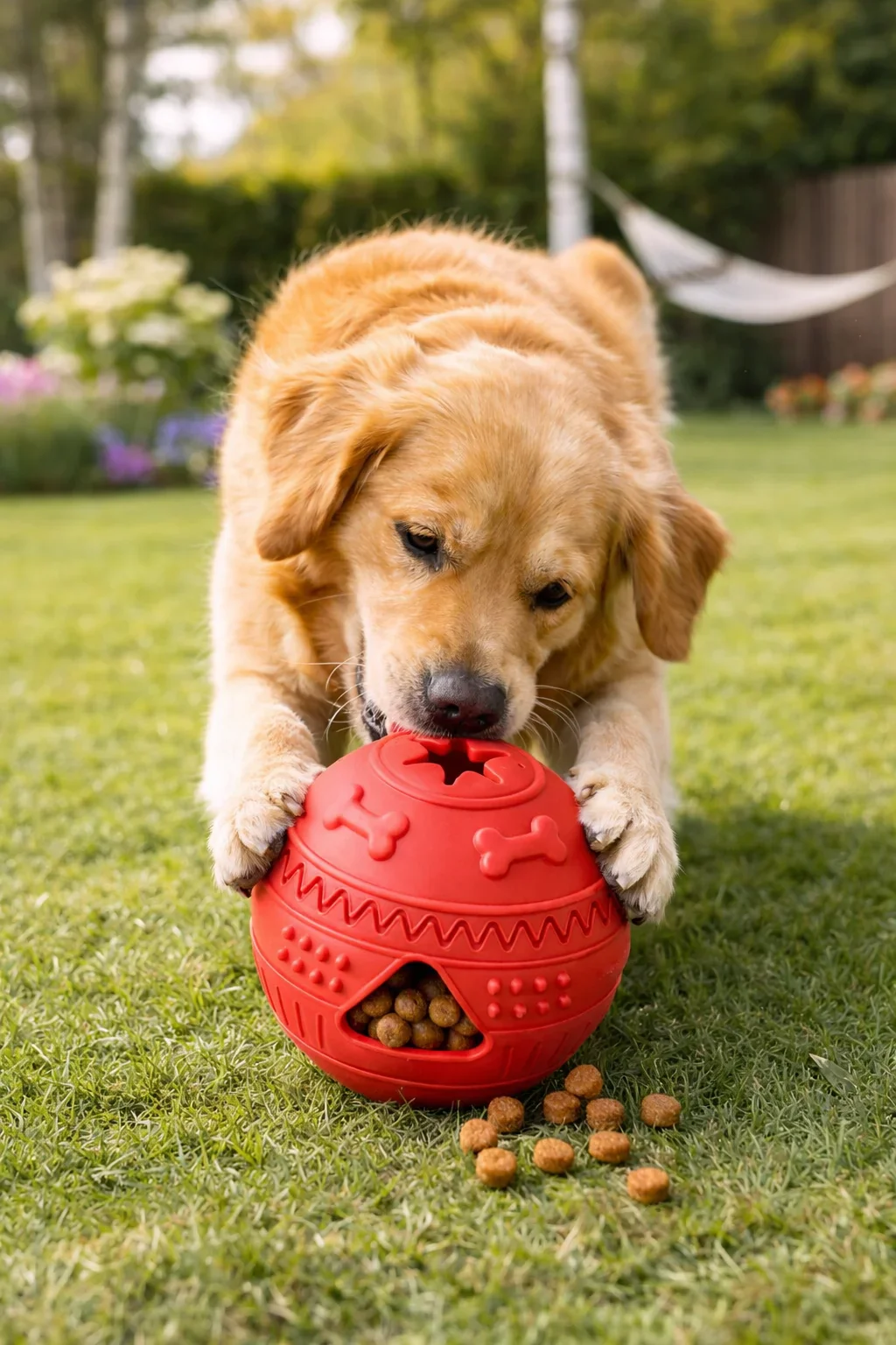 Red Interactive Dog Puzzle Toy with Treat Dispensing, Slow Feeder Design