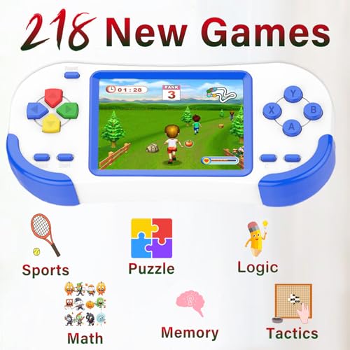 Douddy Console da gioco portatile retrò per bambini dai 4 ai 12 anni con 218 puzzle integrati, videogiochi per il tempo libero, schermo da 7,6 cm, giocattolo, regalo di compleanno per ragazzi e : Giochi e giocattoli
