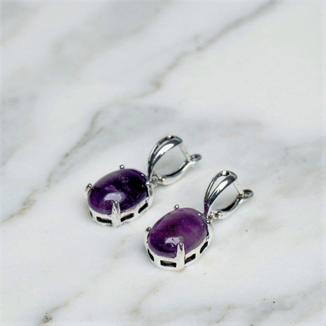 Amethist Oorhangers -  Oorbellen Edelsteen - Cabochon - Intuïtie