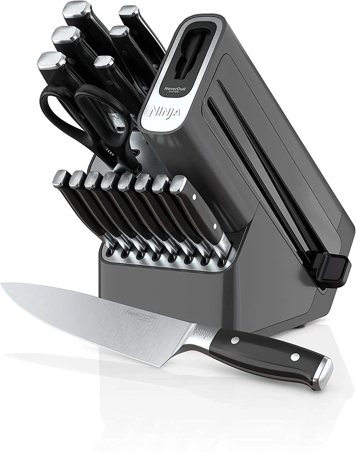 2026 Nuevo Ninja K32017 Foodi NeverDull sistema premium de cuchillos de 17 piezas con bloque y afilador integrado, acero inoxidable/negro