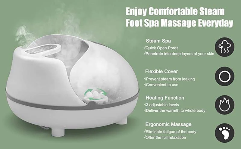 Eletriclife Steam Foot Spa Bath Massager Foot Sauna Care with Heating Timer Rollers
