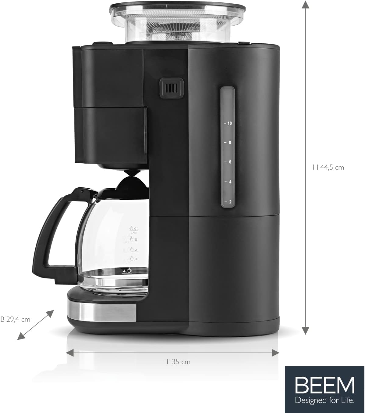 BEEM FRESH-AROMA-PERFECT III Filterkaffeemaschine mit Mahlwerk - Duo | Mit Thermos- & Glaskanne | Aroma-Plus-Funktion | 24-H-Timer | 1000 W | für bis zu je 10 Tassen [Edelstahl]