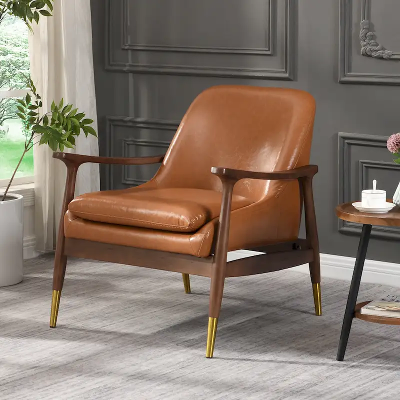 Mid-Century Modern Faux Leather Accent Chair - 29.2