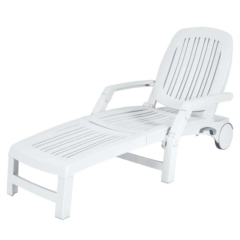 Weatherproof Folding Sun Lounger With Wheels 6 Position Plastic Outdoor Chaise Lounge Chair For Pool Beach Lawn - Comfortable And Ergonomic Design