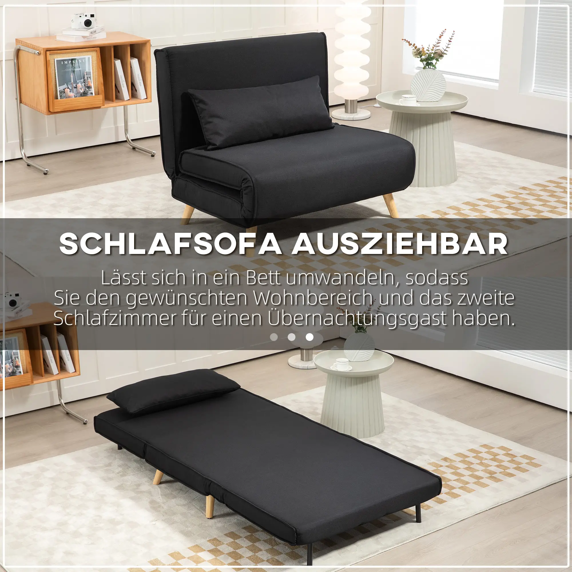 HOMCOM Schlafsessel 2in1 verstellbare Rückenlehne Leinenoptik