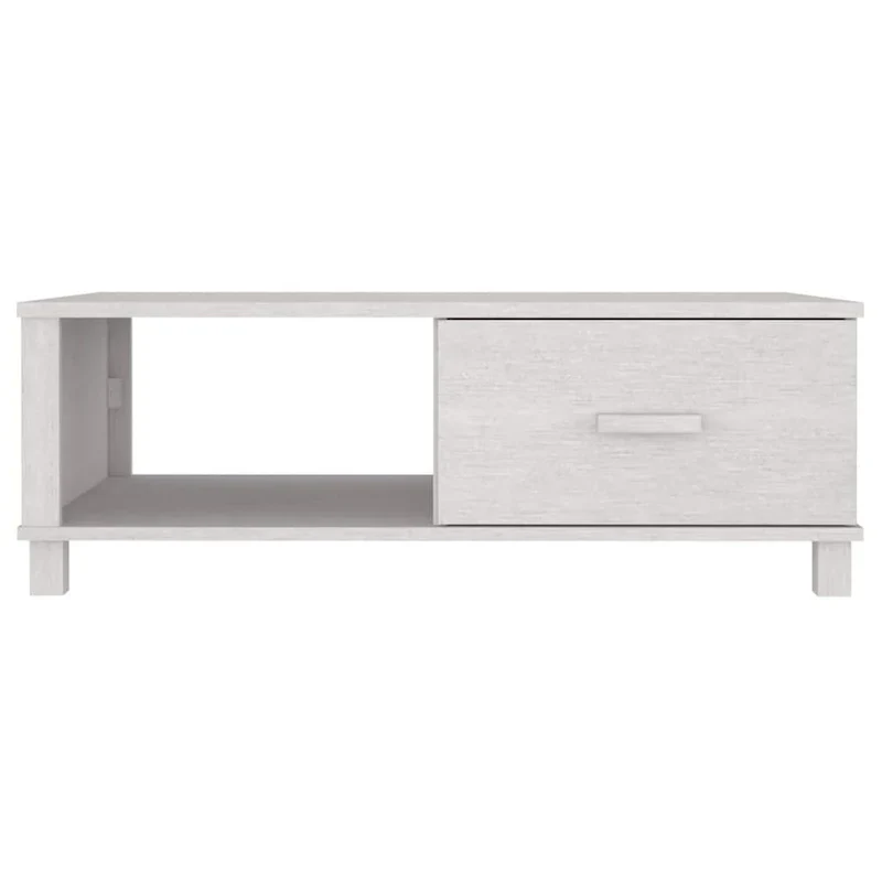 Rectangular White Solid Pine Wood Coffee Table with Storage Drawer
