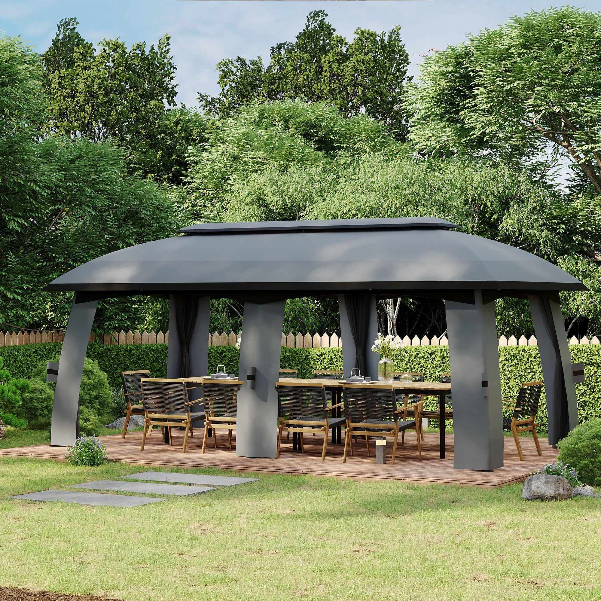 Outsunny Tuinpaviljoen met winddak en gordijnen