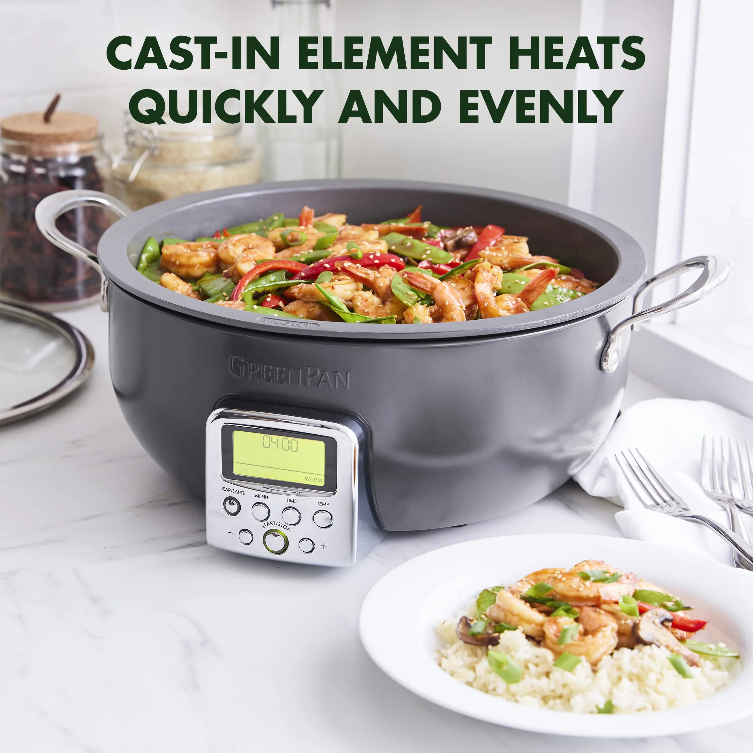 2025 GreenPan Essential Stir Fry Eléctrico, Apta para Lavavajillas