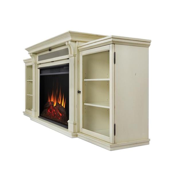 Tracey Grand 84 in. Electric Fireplace TV Stand Entertainment Center in Distressed White