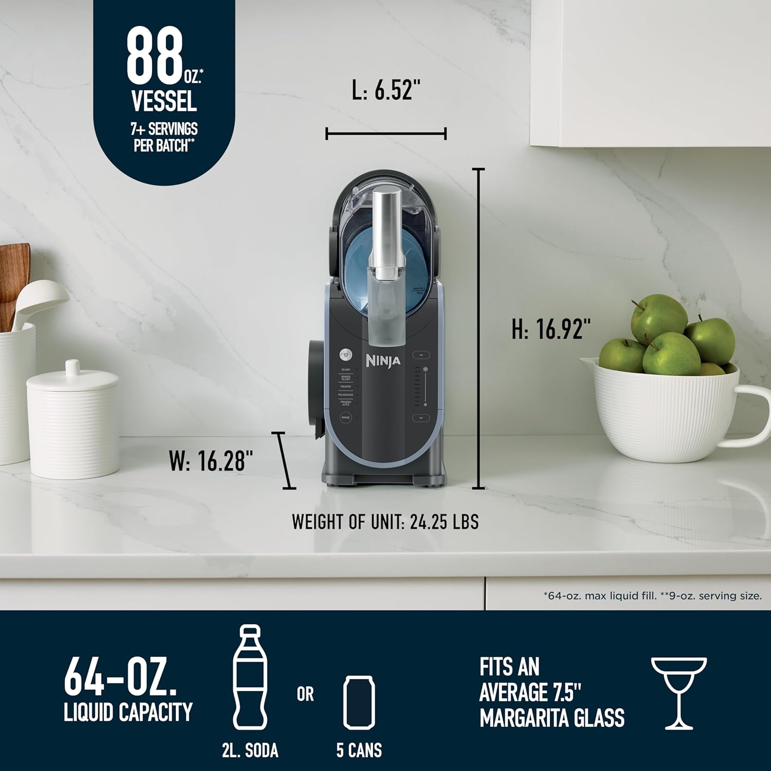 Ninja SLUSHi with RapidChill Technology, 88 oz. Frozen Drink & Slushie Machine, 5 Preset Programs, Margaritas, Frappés, and More, Premium Accents, Black, FS301