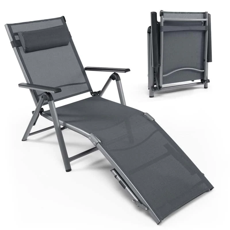 Folding Aluminum Chaise Lounge Chair With Quick Drying Fabric 8 Position Outdoor Lounge Recliner - Comfortable And Ergonomic Design