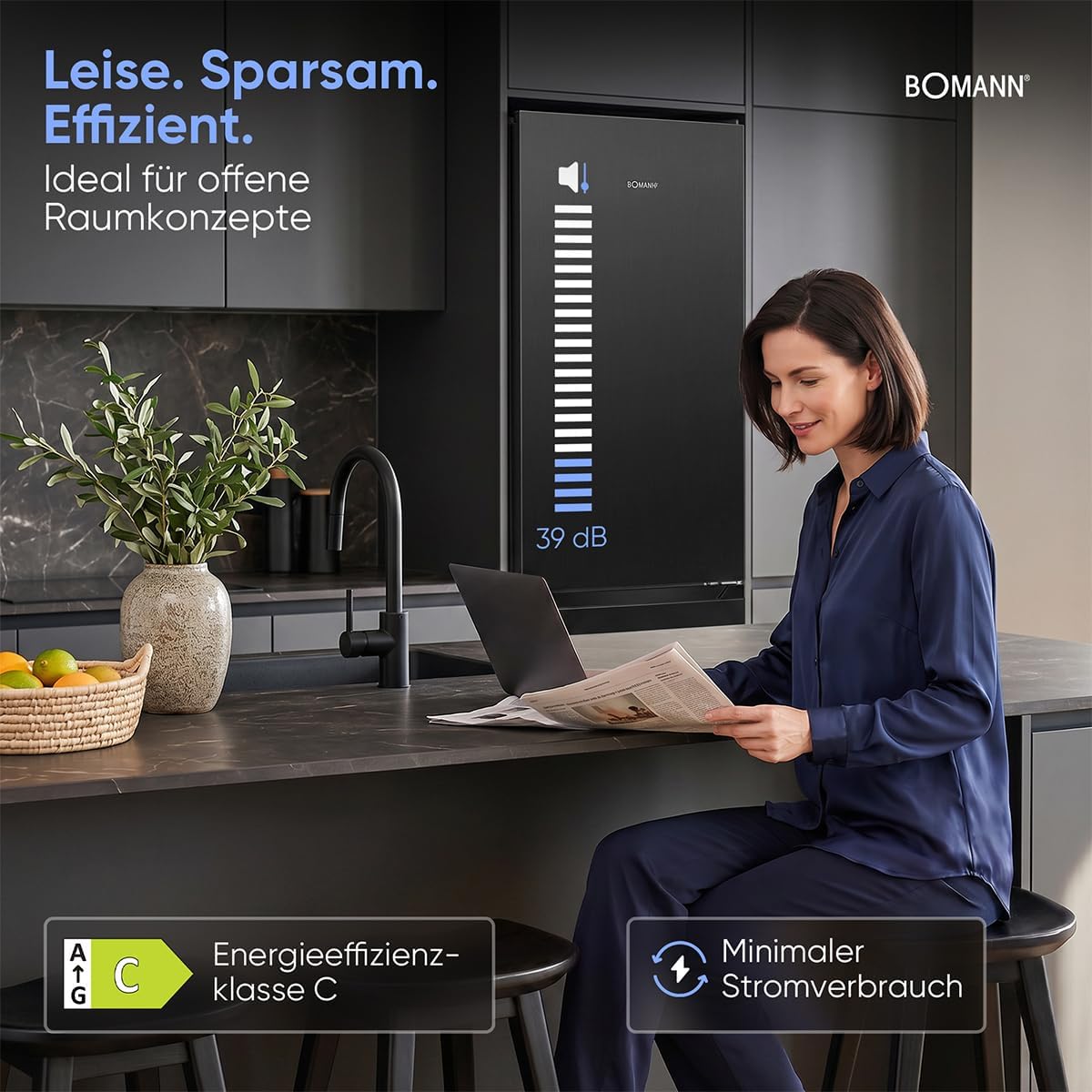 Bomann® Kühlschrank mit Gefrierfach | Energieklasse C | 181cm | NoFrost | 5 Jahre Kompressor-Garantie | Kühl Gefrierkombination No-Frost | Kühlgefrierkombination freistehend | KG 7370 schwarz