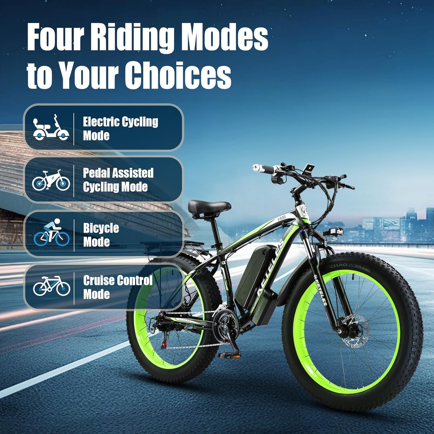 Electric Bike for Adult, 26 x 4.0 Fat Tire Ebike, 1000W/2000W Peak Electric Bicycle, 48V 13/17.5/23AH Waterproof Battery, Front Suspension Ebike, 27MPH-46MPH, Adjustable Seat, UL and GCC Certified