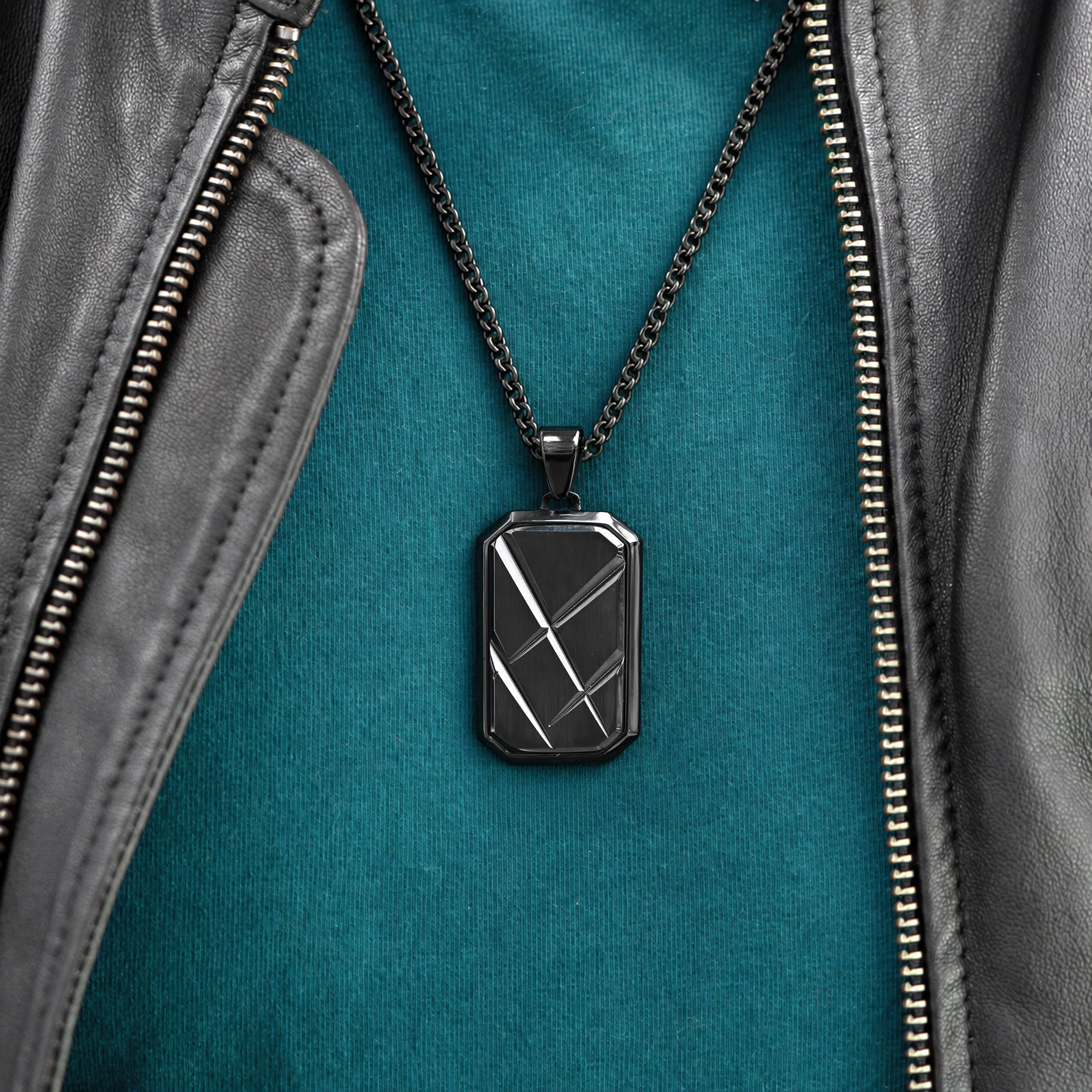 Personalised Men��s Contemporary Black Dog Tag Necklace